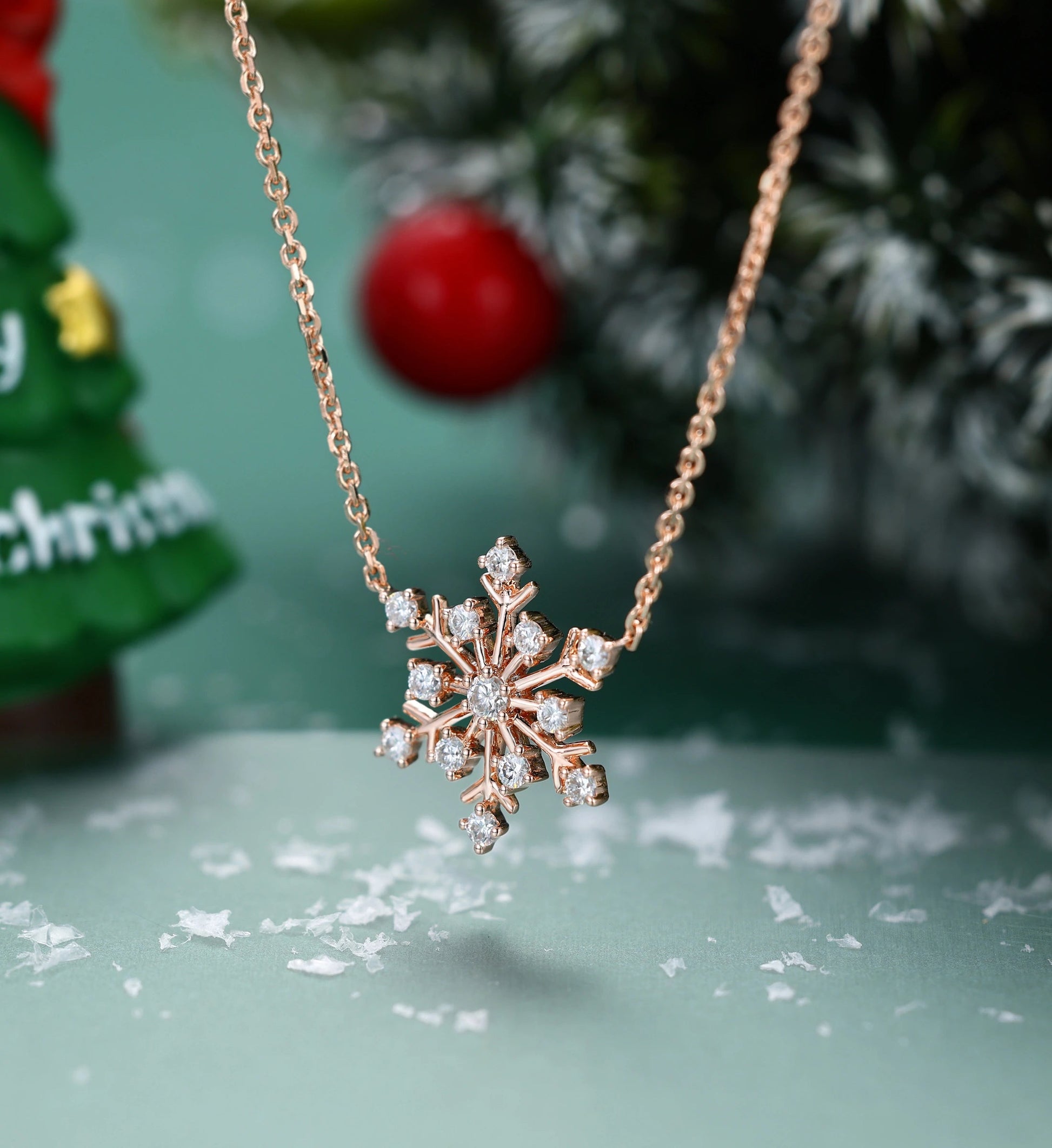 Christmas Snowflake Pendant Necklace with Diamonds