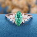 1 Carat Vintage Marquise cut Green Moissanite Cluster Engagement Ring for Women