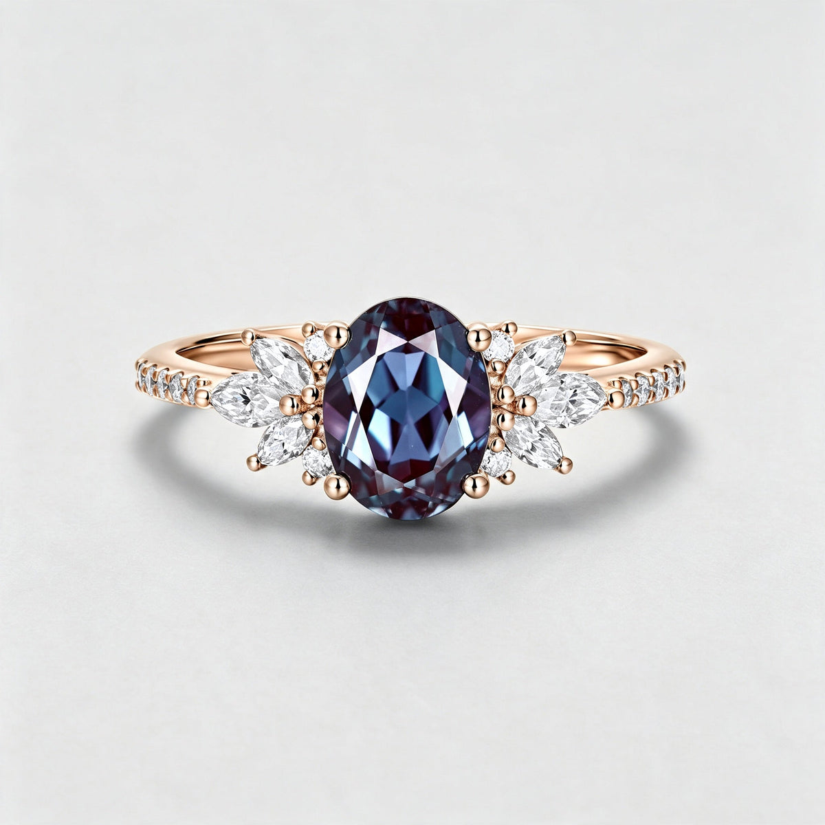 1.5Carat Oval cut Lab Alexandrite | Diamond Engagement ring