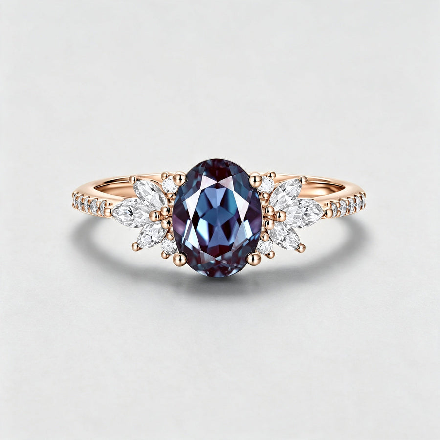 1.5Carat Oval cut Lab Alexandrite | Diamond Engagement ring