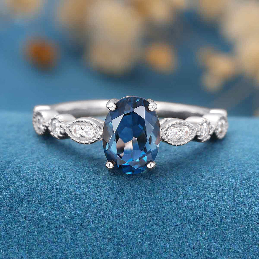 Oval cut London Blue Topaz Engagement ring
