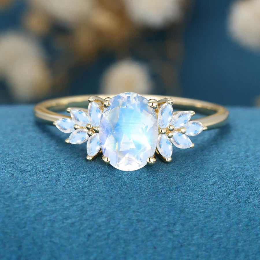 Oval cut moonstone cluster Engagement ring