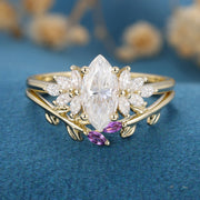 1.0Carat Marquise cut Moissanite Cluster Engagement ring Bridal Set
