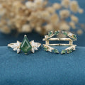 Nature Inspired Oval cut Moss Agate Leaf Gold Ring set (Copy)