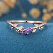 Marquise Amethyst leaf Curved Wedding Band Ring