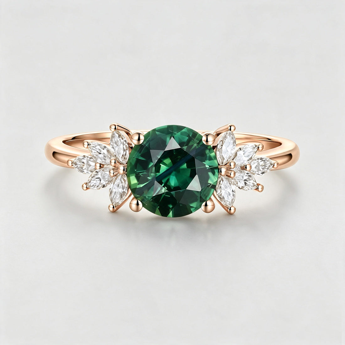 Round cut Green Moissanite Cluster Engagement Ring