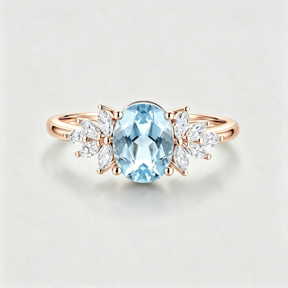 Oval cut Aquamarine Cluster Engagement ring