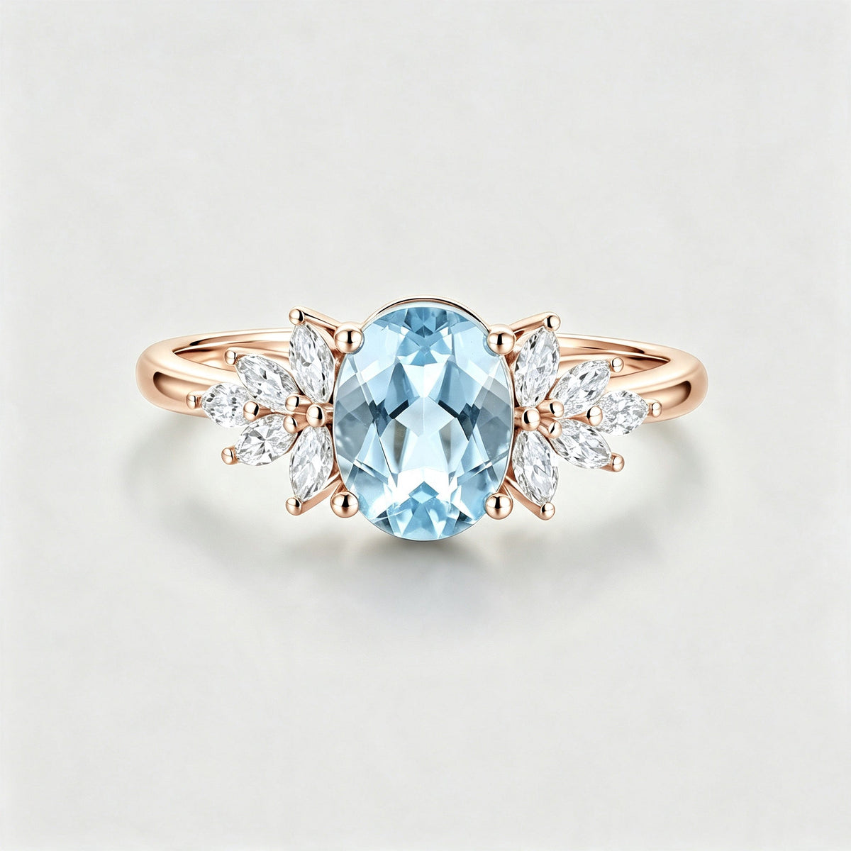 Oval cut Aquamarine Cluster Engagement ring