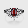 Vintage Oval cut Garnet Cluster Engagement ring Bridal Set