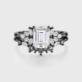 Emerald cut Moissanite Engagement ring Bridal Set
