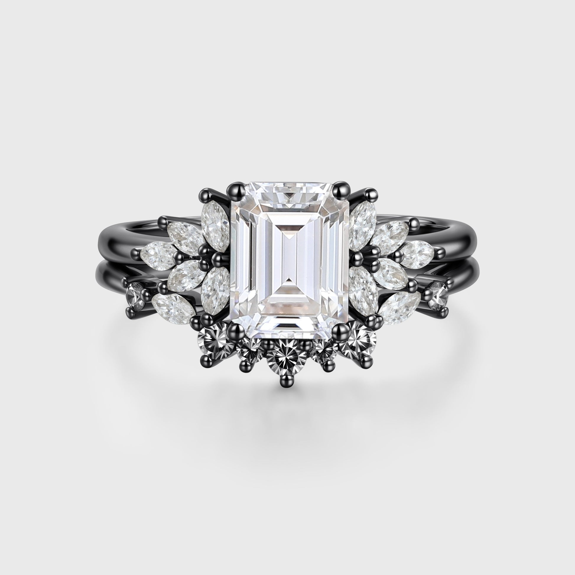 Emerald cut Moissanite Engagement ring Bridal Set