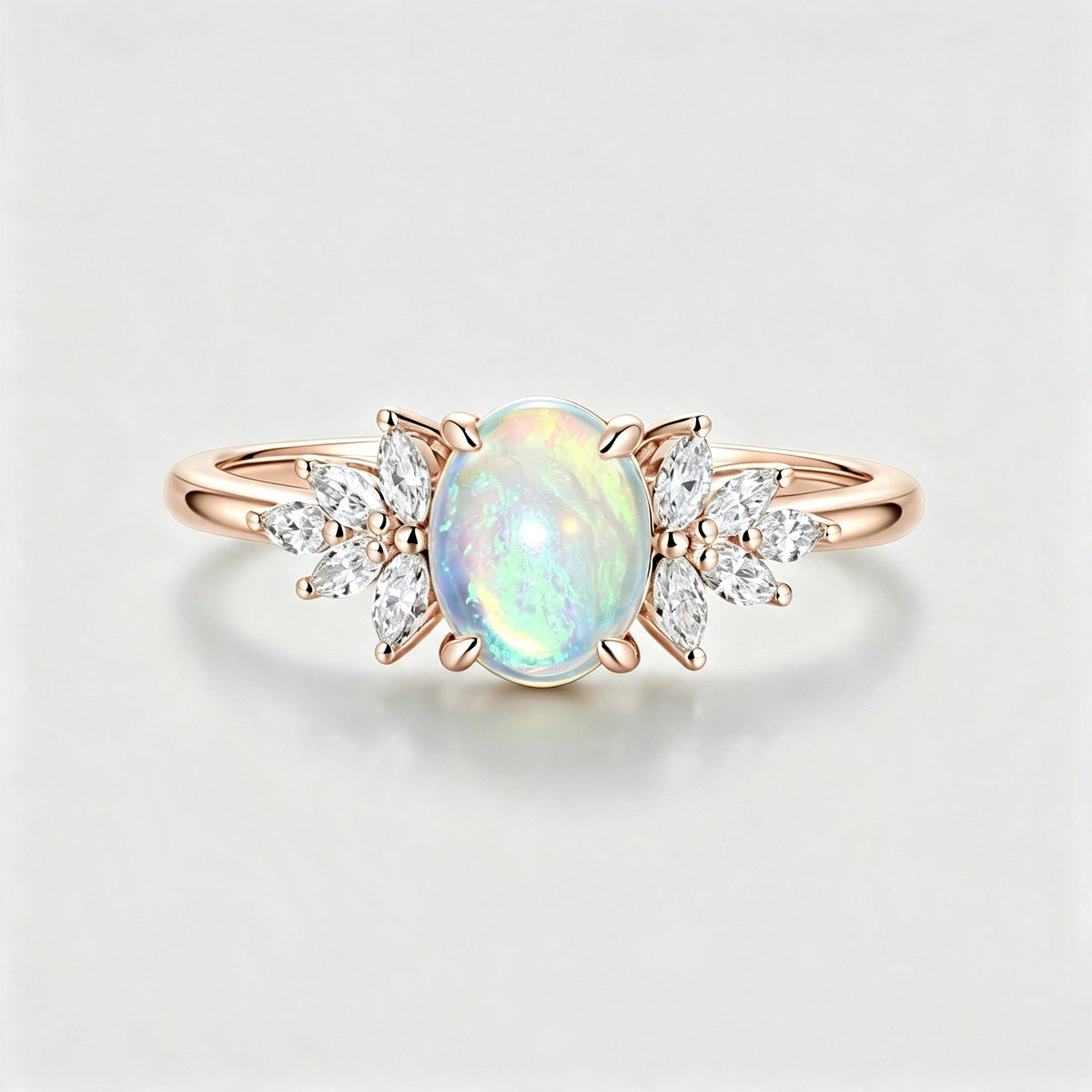 Oval Opal Cluster Engagement ring