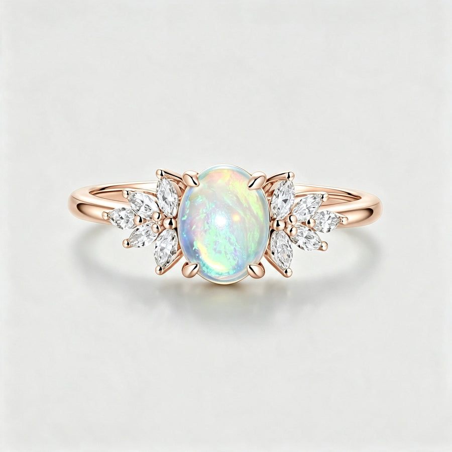 Oval Opal Cluster Engagement ring