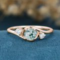 Round cut Moss Agate Matching Mossanite | Diamonds Gold Engagement Ring (Copy)