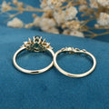 Nature Inspired Pear cut Moss Agate Leaf Gold Wedding bridal set
