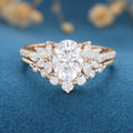 1.5 Carat Oval cut Moissanite Cluster Engagement Ring Set