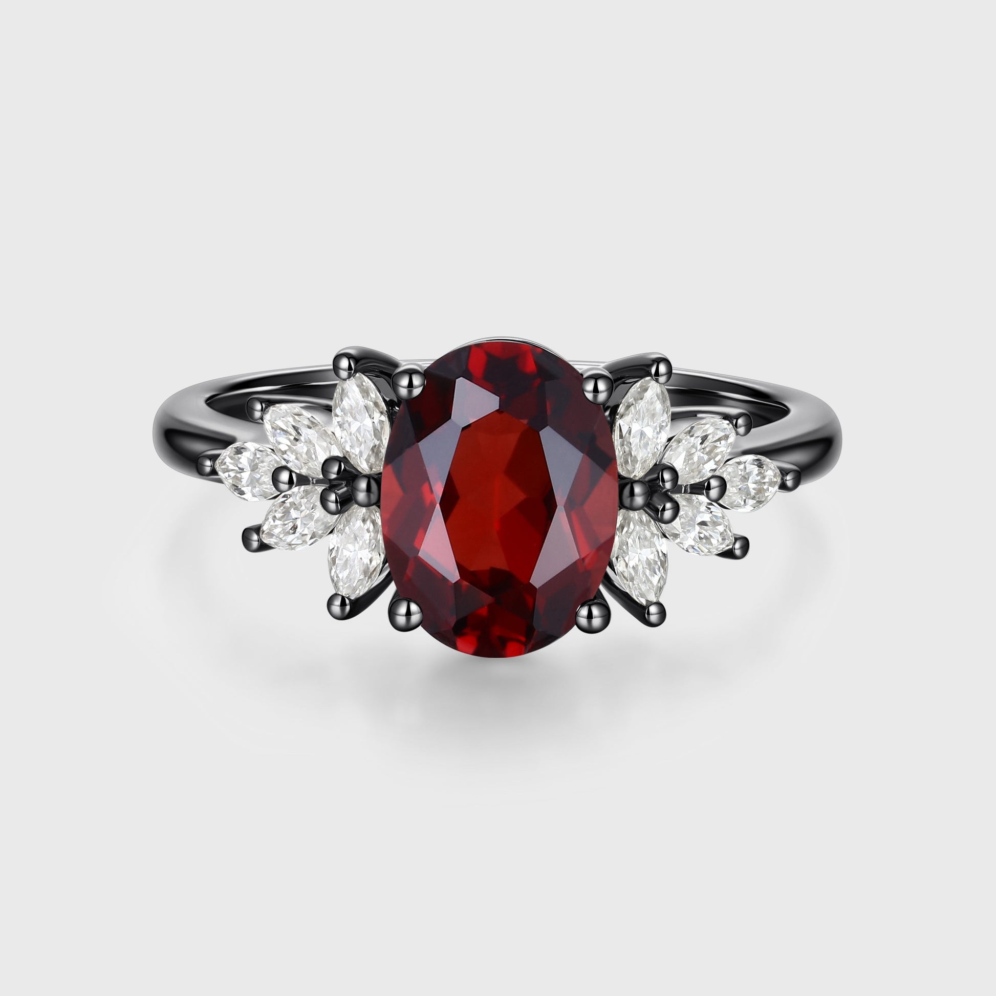 1.5Carat Oval cut garnet Cluster Engagement ring