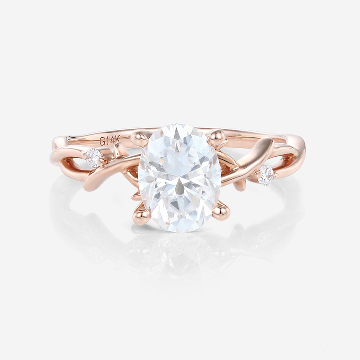 Nature Inspired Oval cut Moissanite Leaf Gold Engagement Ring