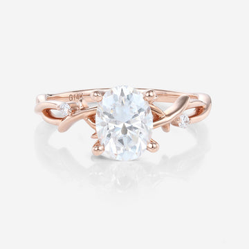 Nature Inspired Oval cut Moissanite Leaf Gold Engagement Ring