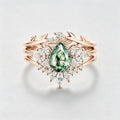 Natural Green Moss Agate 3PCS Pear Cluster Engagement ring Bridal Sets
