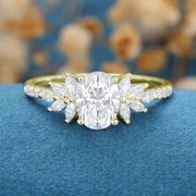 Oval cut Moissanite Cluster | Half Eternity Engagement ring