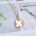 Round cut Mother of Pearl Pendant Necklace with Diamonds Halo Accents