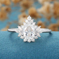 Pear cut Moissanite Cluster |  Halo Engagement Ring