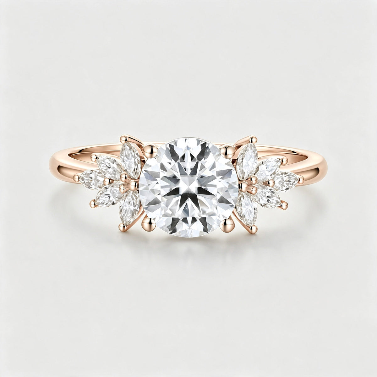 1.2Carat Round Moissanite Cluster Engagement Ring
