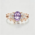 Oval Cut Lavender Amethyst Engagement Ring set Rose Gold Diamond Wedding Bridal Set