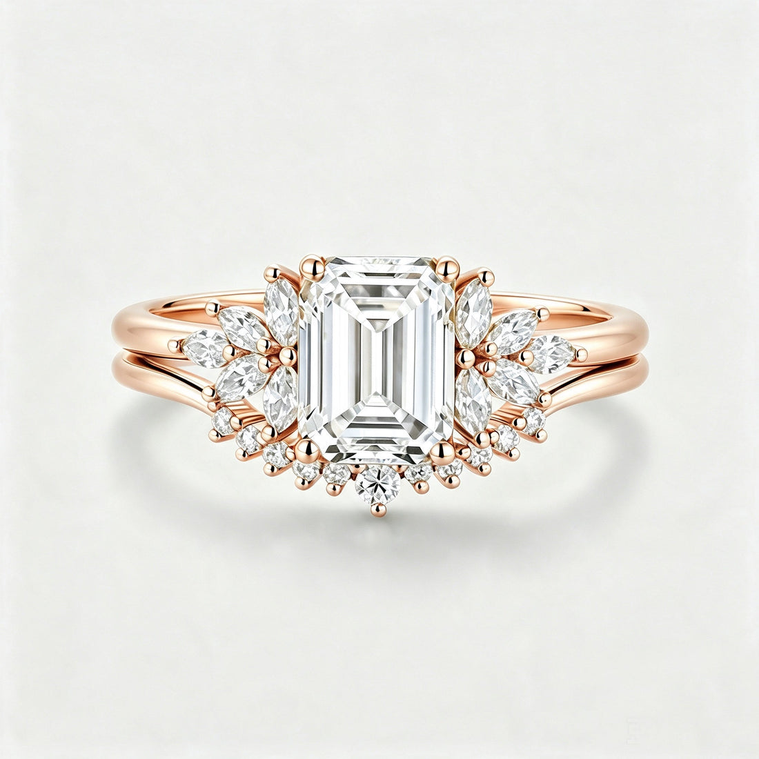 1.0CT~5.0CT Emerald cut Lab grown Diamond Cluster Engagement Ring Set