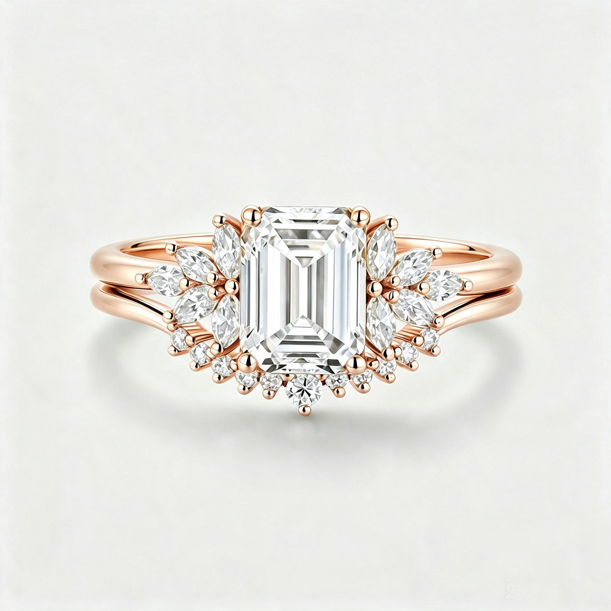 1.0CT~5.0CT Emerald cut Lab grown Diamond Cluster Engagement Ring Set