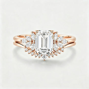 1.0CT~5.0CT Emerald cut Lab grown Diamond Cluster Engagement Ring Set