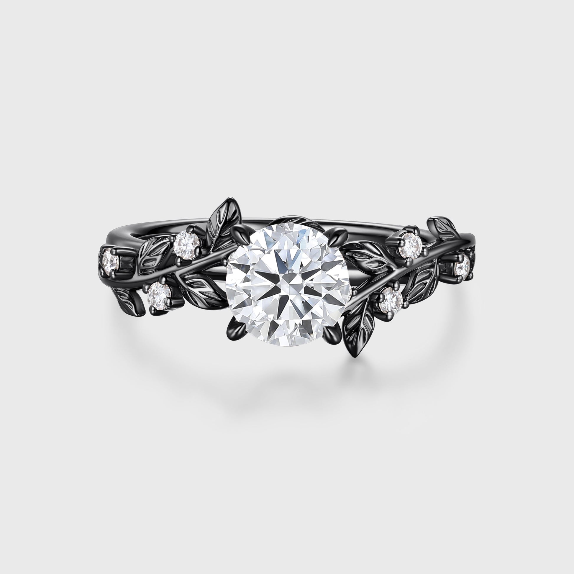 1.0CT~5.0CT Round cut Lab Grown Diamond Cluster Leaf Gold Engagement Ring