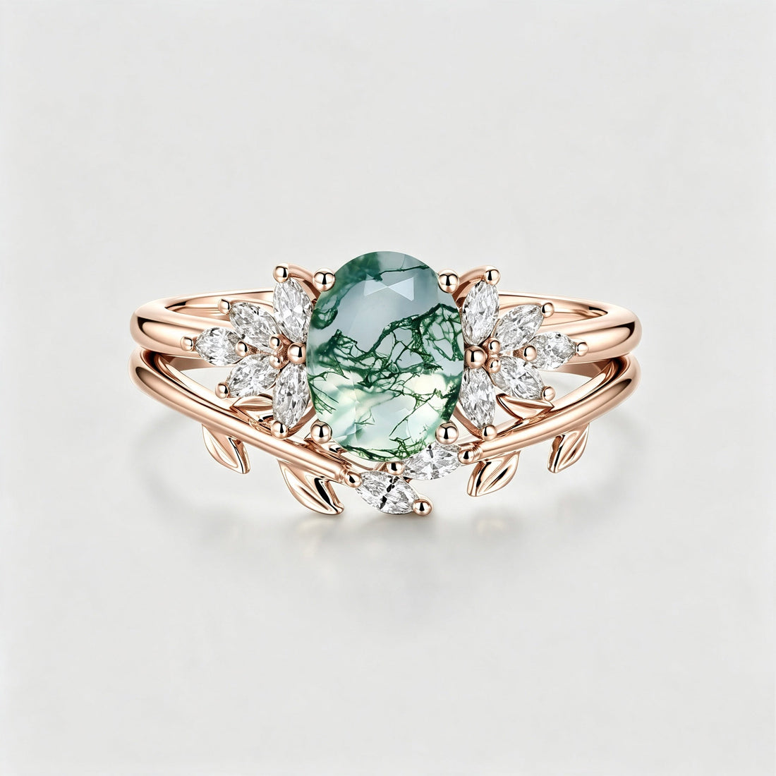 Natural Green Moss Agate Oval Cluster WeddingBridal Sets