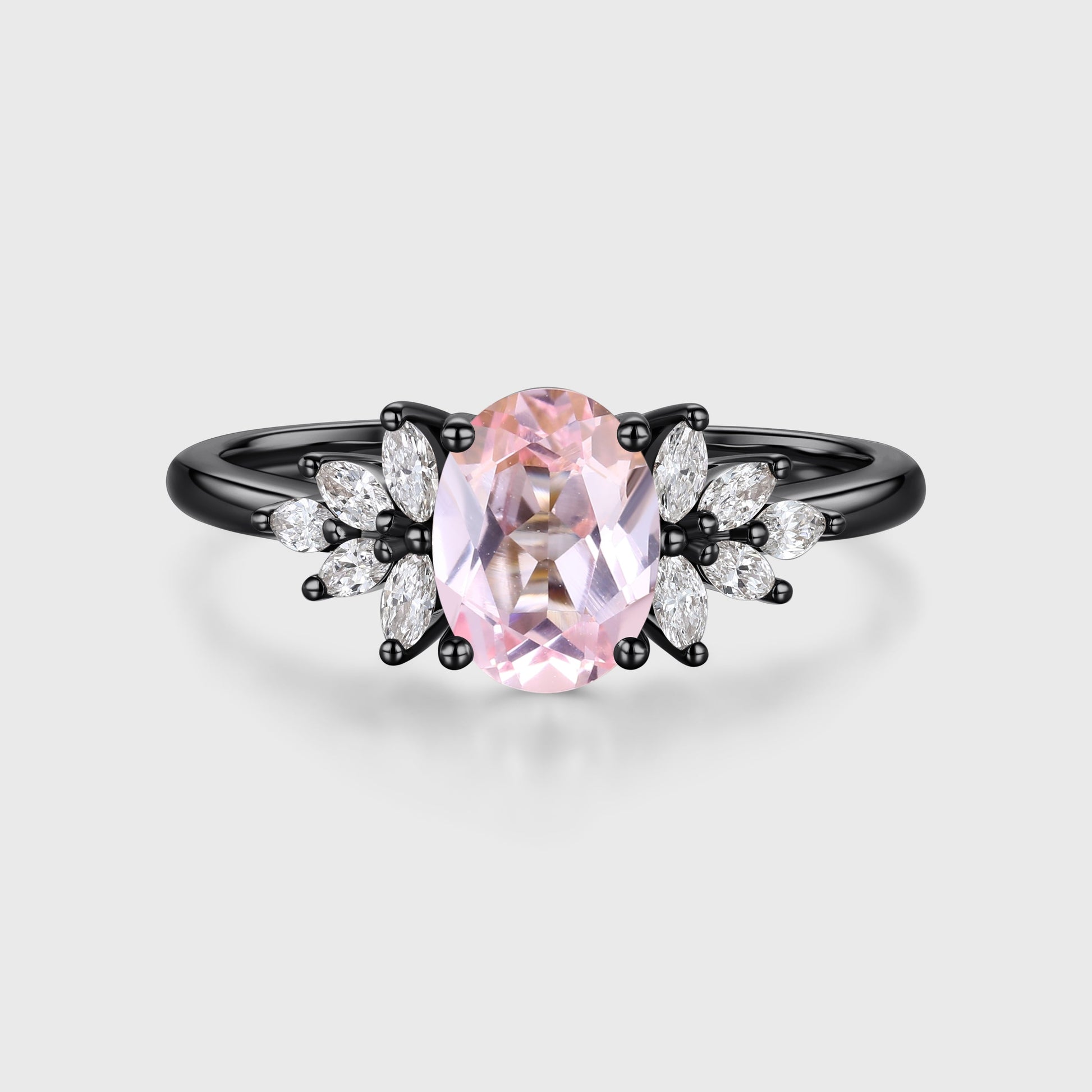 Oval Shaped Lab Grown Pink Sapphire Moissanite Cluster Engagement ring