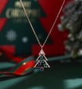 Christmas Tree Pendant Necklace with Moissanite| Lab Blue Sapphire  | Lab Emerald