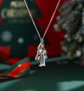 Christmas Tree Pendant Necklace with Moissanite + Lab Emerald Halo Accents
