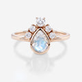 Bezel setting Pear cut Moonstone Halo Moissanite | Diamonds Gold Engagement Ring