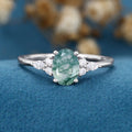 Natural Green Moss Agate Oval cut cluster Engagement Ring