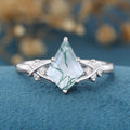 Kite Cut Natural Green Moss Agate Cluster Engagement Ring