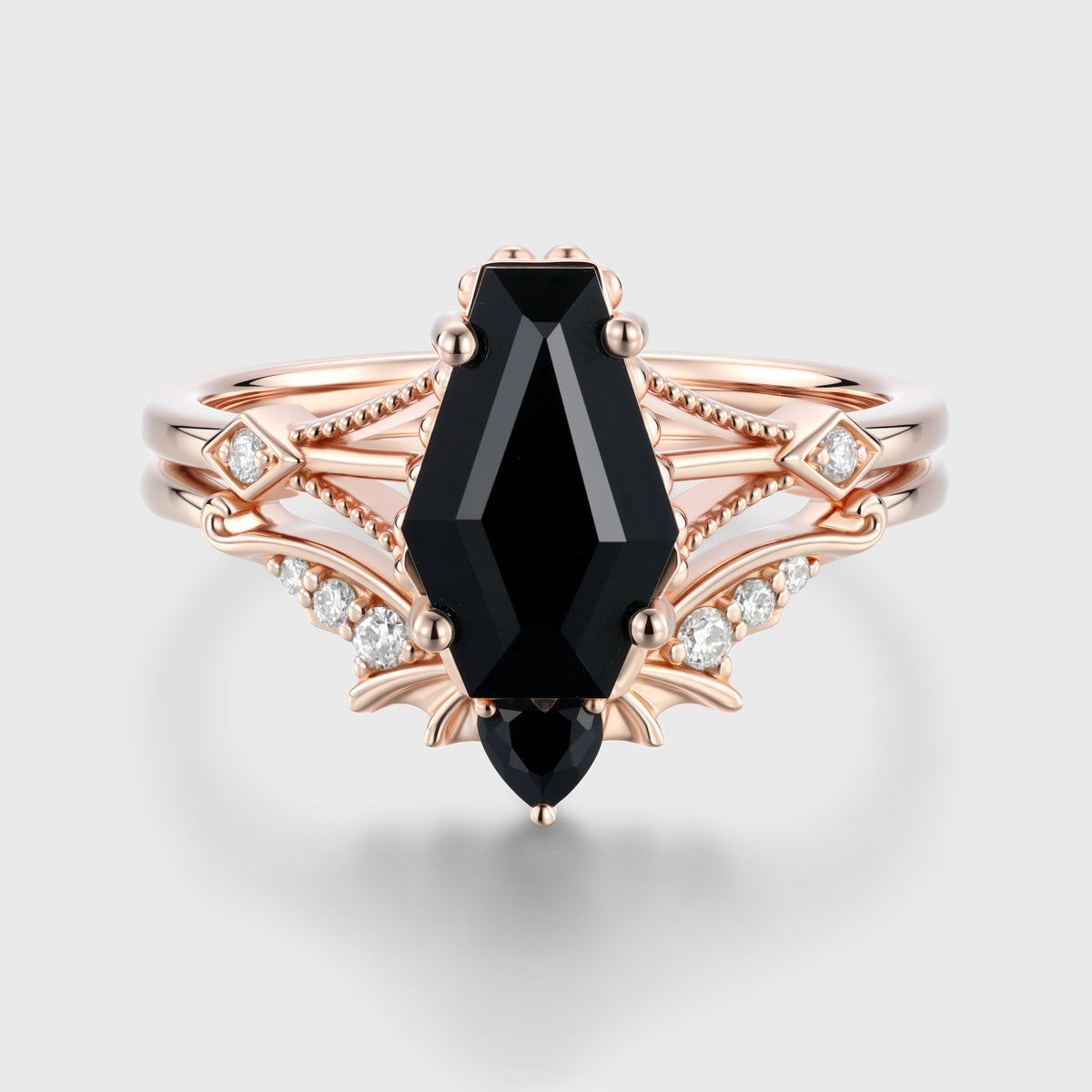 Coffin cut Black Onyx Gothic Bridal Set