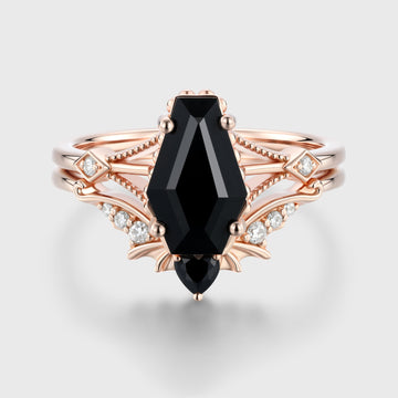 Coffin cut Black Onyx Gothic Bridal Set