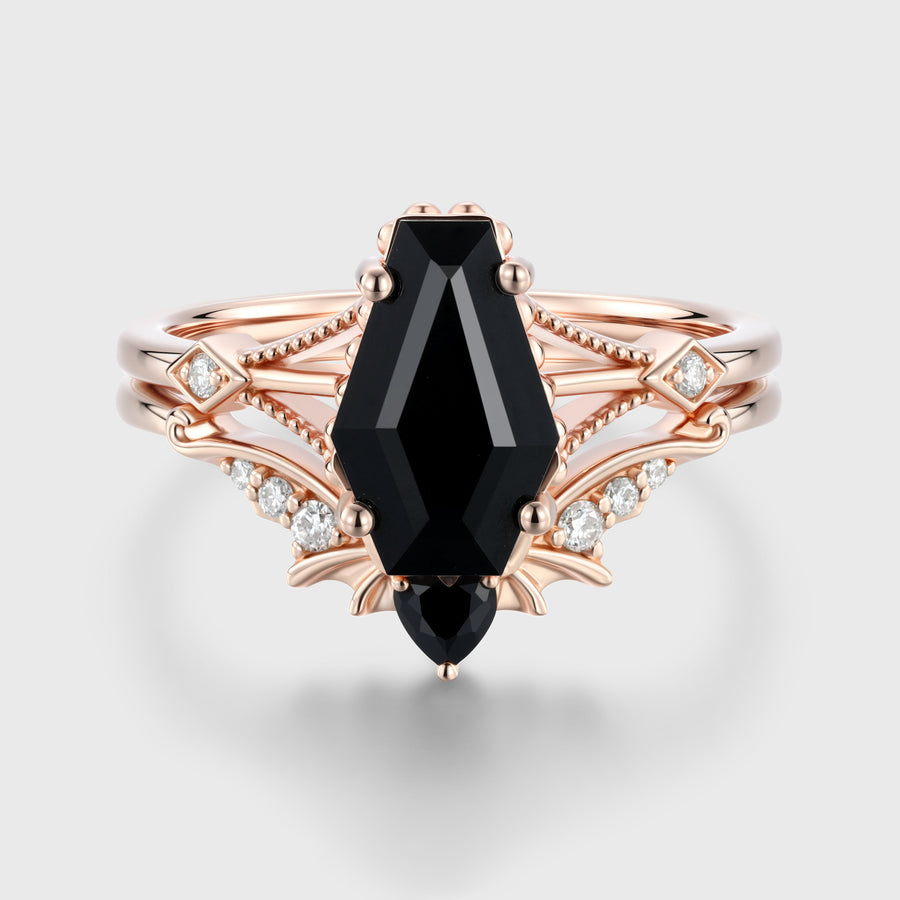 Coffin cut Black Onyx Gothic Bridal Set