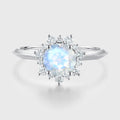 5mm Round cut Moonstone Flower Halo Engagement ring