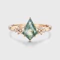 Kite Cut Natural Green Moss Agate Cluster Engagement Ring