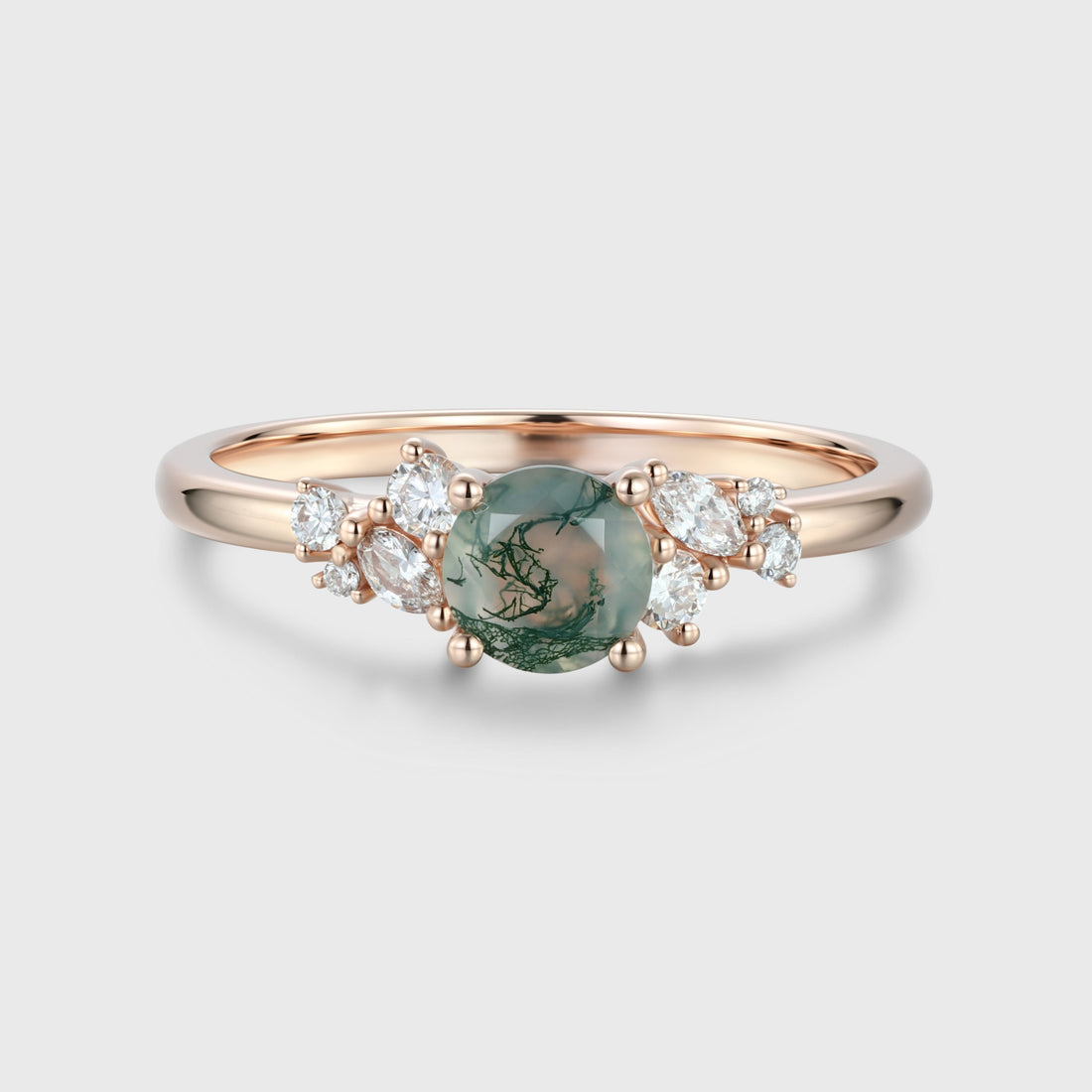 Round cut Moss Agate Matching Moissanite | Diamonds Gold Engagement Ring