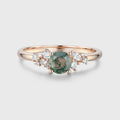 Round cut Moss Agate Matching Moissanite | Diamonds Gold Engagement Ring
