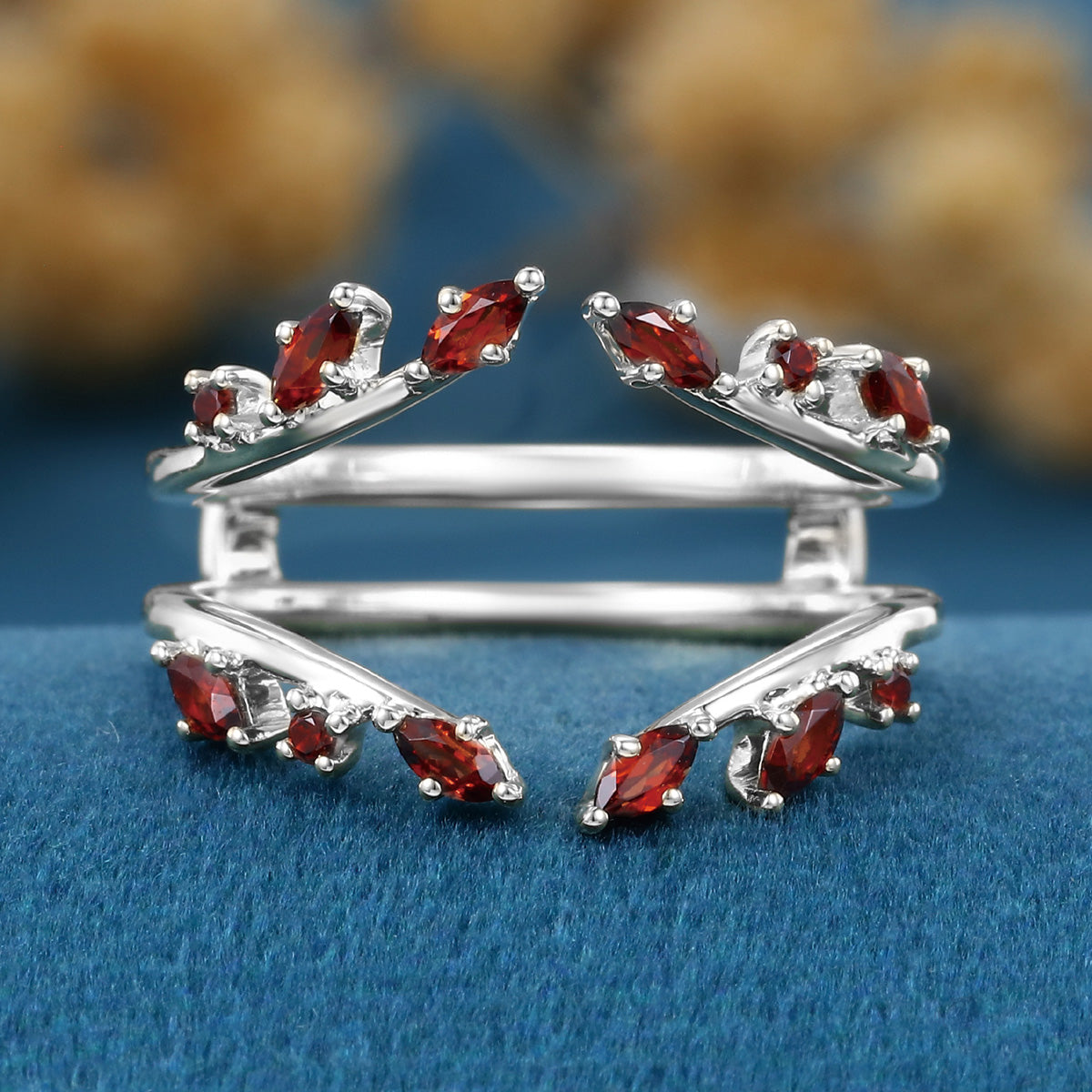 Nature Inspired Garnet Double Curved Wedding Band
