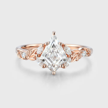 Nature Inspired Solid Gold Kite cut Moissanite Leaf Engagement Ring
