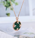 Round cut Malachite Pendant Necklace with Diamonds Halo Accents